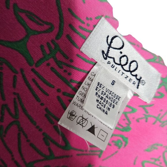 Lilly Pulitzer Danni Dress Small Pink Hidden Kitten Lion Faux Wrap Beachy Party - Picture 2 of 5